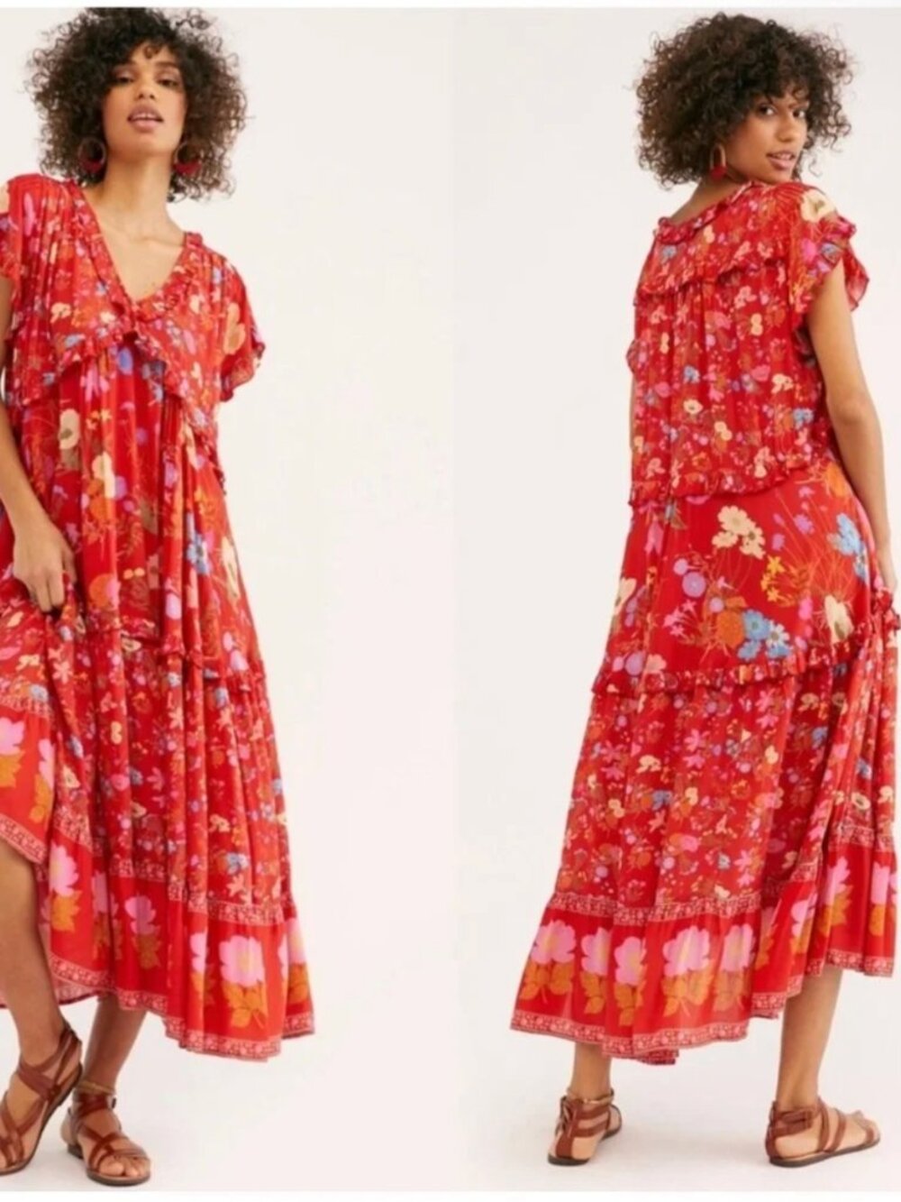 Free People x Spell Wild Bloom Dress Red Floral Maxi Gown Size Small NWOT - Picture 5 of 13